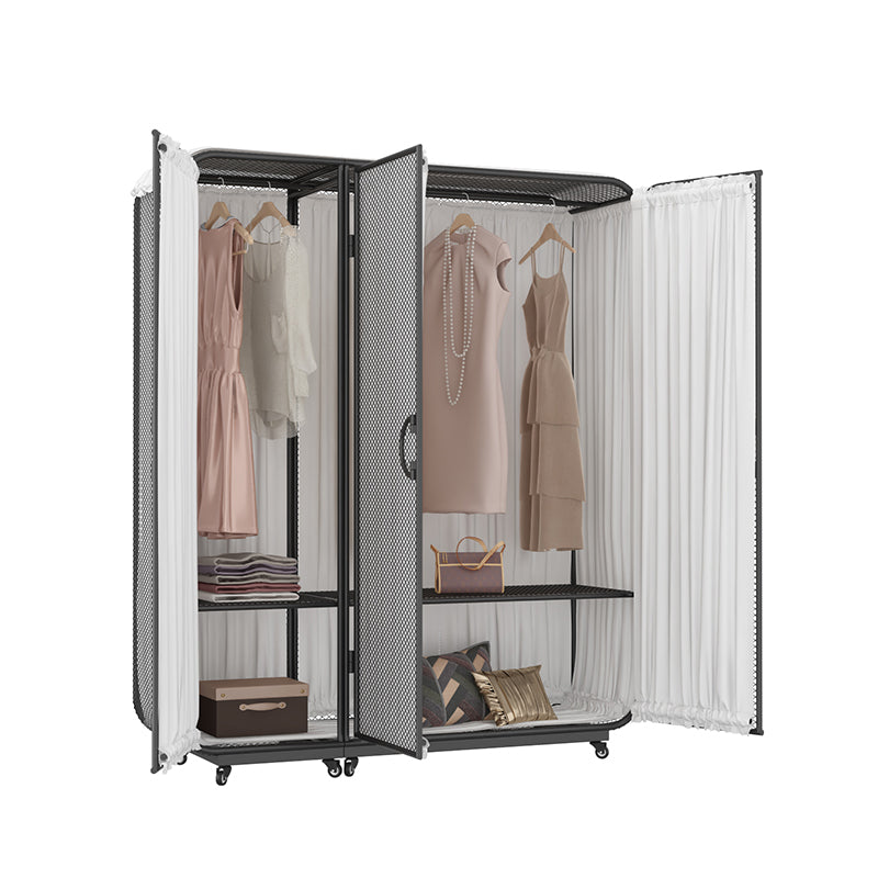 Modern Wardrobe Cabinet Metal Clothes Rail Wardrobe Armoire with Shelves