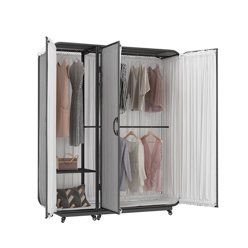 Modern Wardrobe Cabinet Metal Clothes Rail Wardrobe Armoire with Shelves