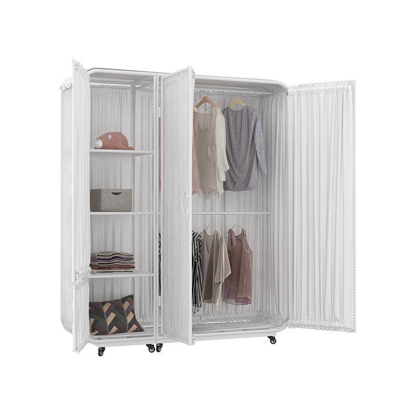 Modern Wardrobe Cabinet Metal Clothes Rail Wardrobe Armoire with Shelves