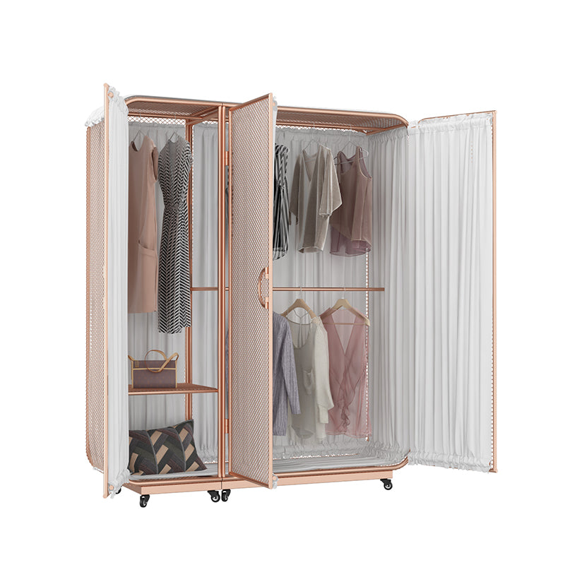 Modern Wardrobe Cabinet Metal Clothes Rail Wardrobe Armoire with Shelves