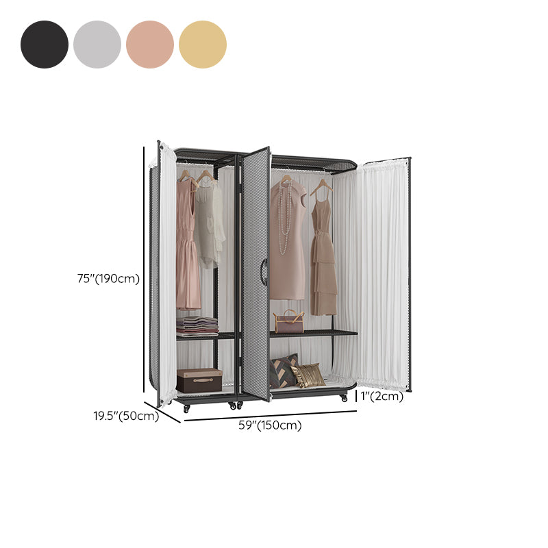 Modern Wardrobe Cabinet Metal Clothes Rail Wardrobe Armoire with Shelves