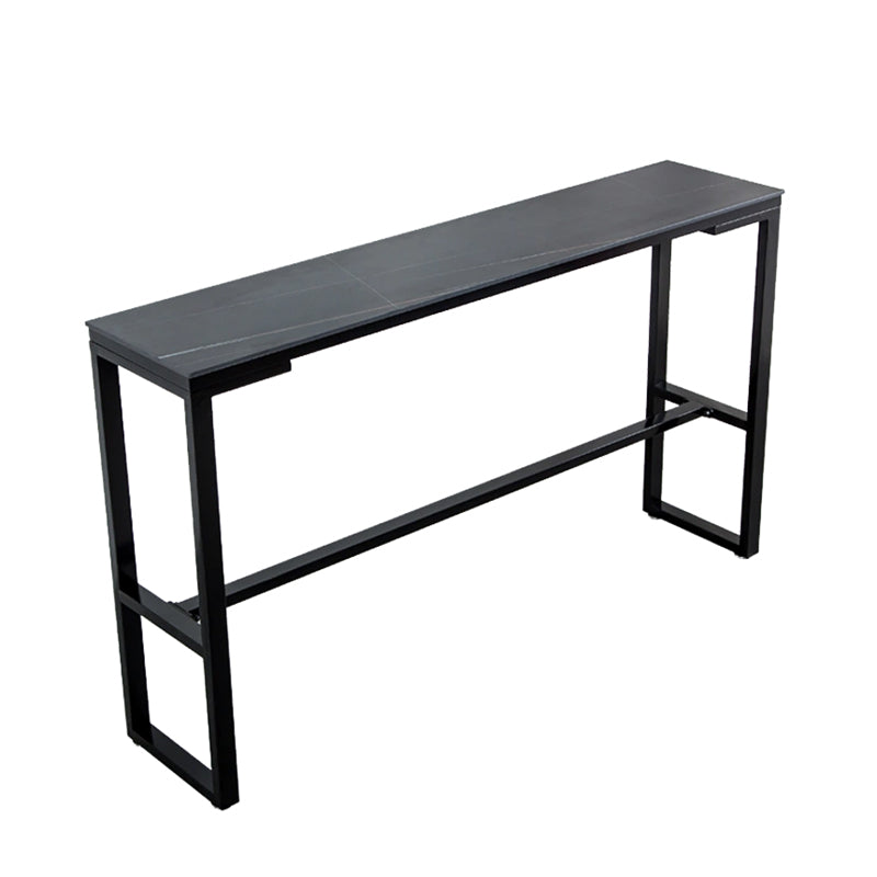 Modern Style Stone Bistro Bar Table Rectangle Metal Base Bar Table