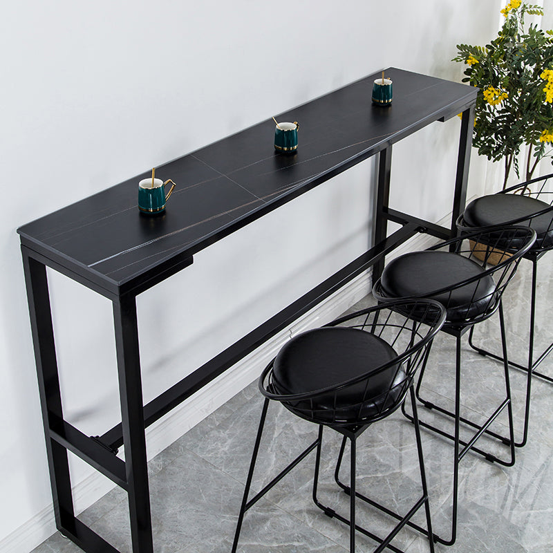 Modern Style Stone Bistro Bar Table Rectangle Metal Base Bar Table