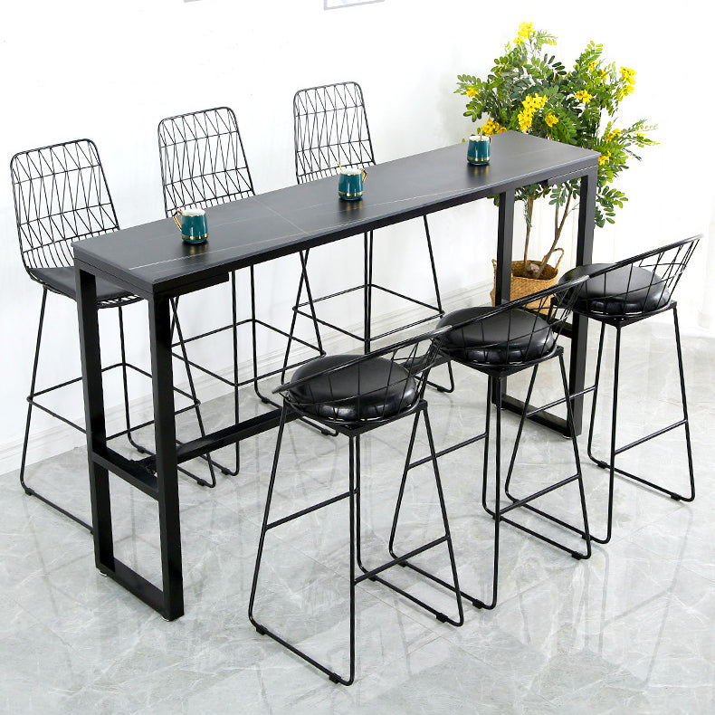 Modern Style Stone Bistro Bar Table Rectangle Metal Base Bar Table