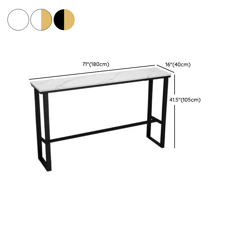 Modern Style Stone Bistro Bar Table Rectangle Metal Base Bar Table