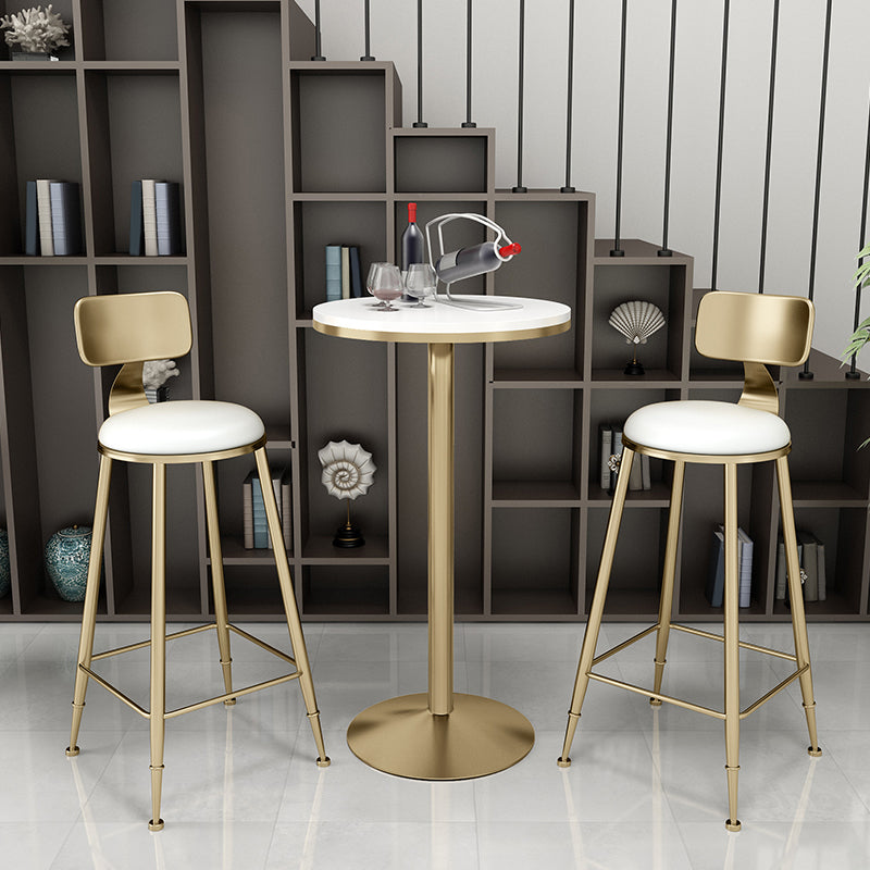 Glam Round Dining Stool Low Back Chairs with Gold Metal Base