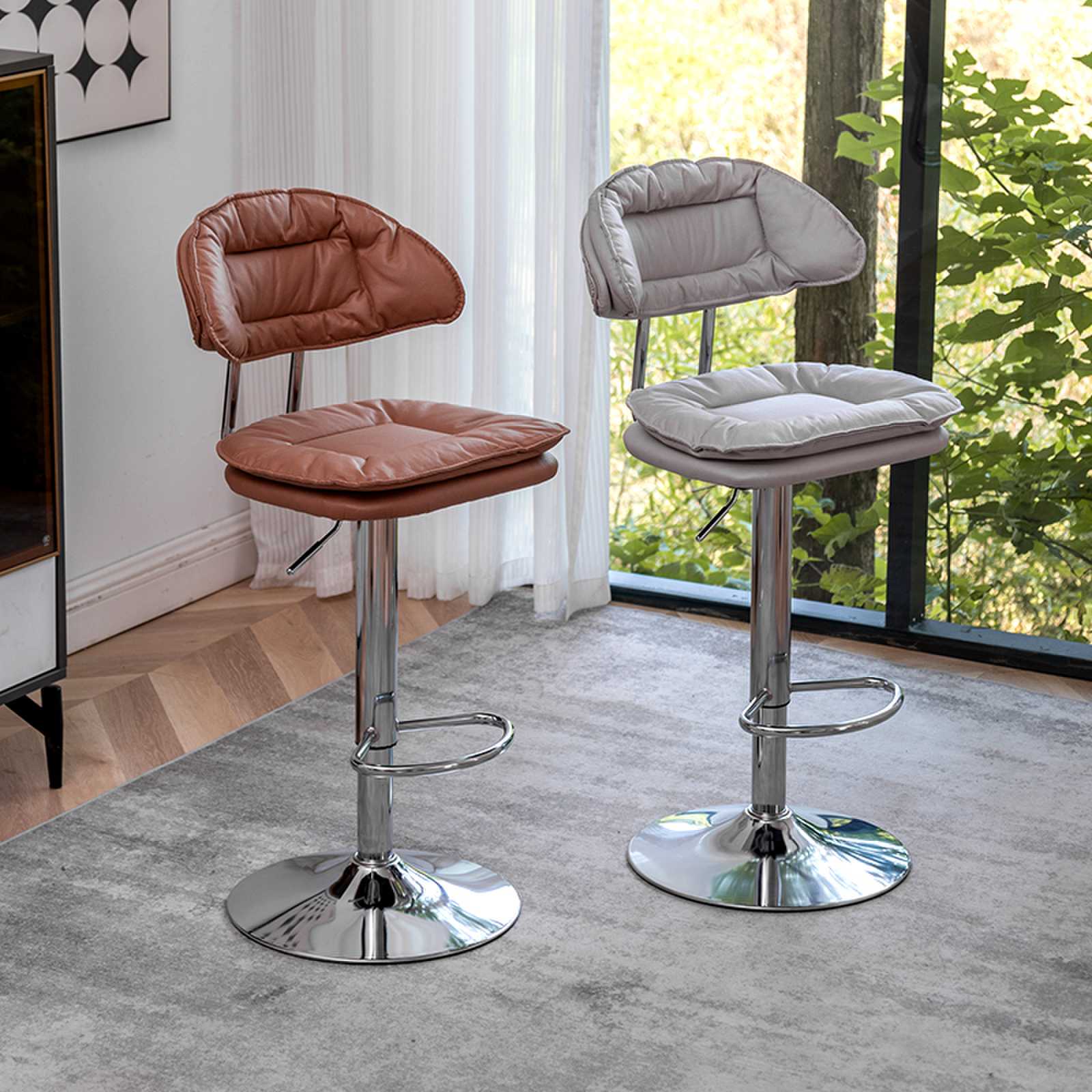 Adjustable Armless Swivel Barstools Upholstered Indoor Bar Stool