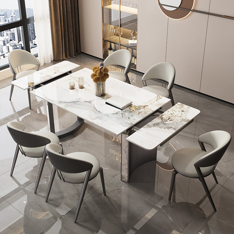 Modern 1/2/5/7 Pieces Dining Room Table Rectangle Stone Extendable Furniture in White