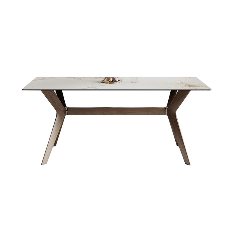 Modern Dining Table Sintered Stone Dinner Table with Wooden Base
