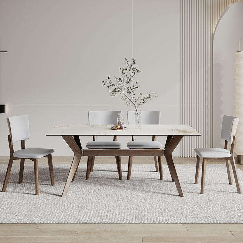 Modern Dining Table Sintered Stone Dinner Table with Wooden Base