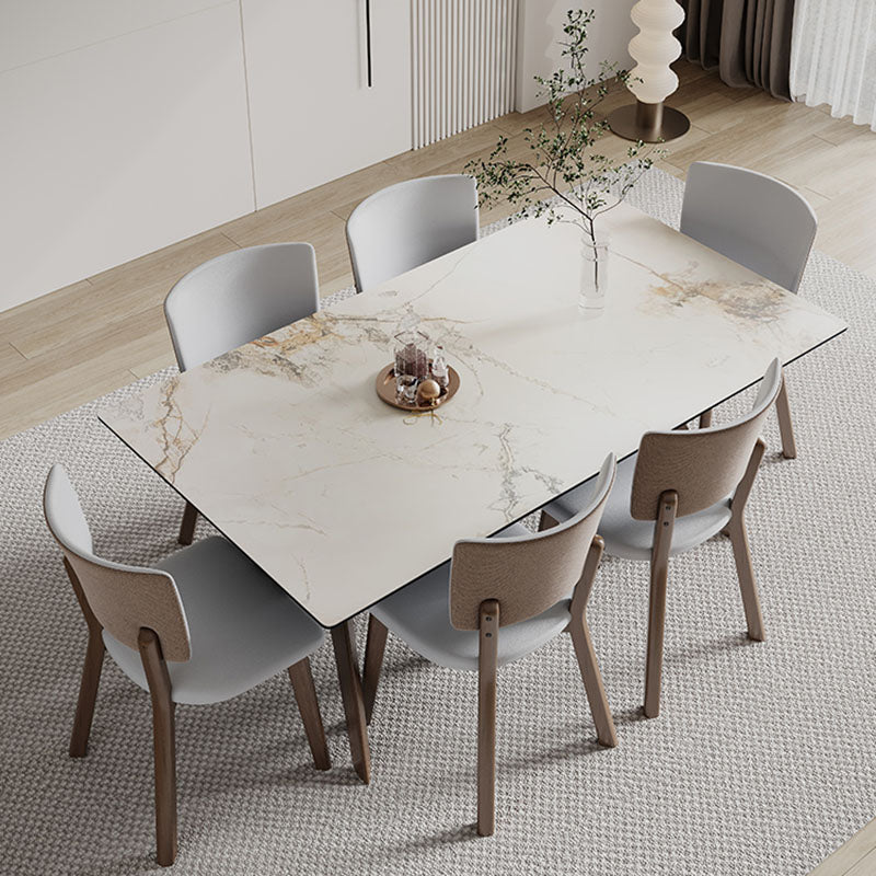 Modern Dining Table Sintered Stone Dinner Table with Wooden Base
