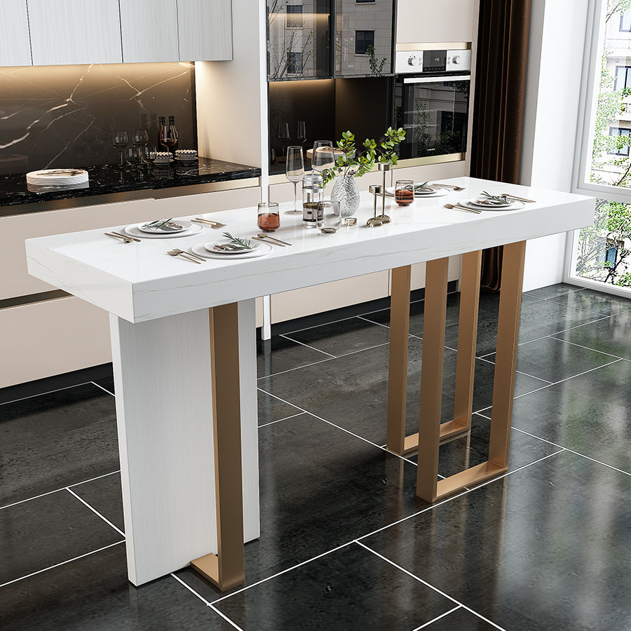 Contemporary Style Rectangle Pub Set 1/5 Pieces Faux Marble Pub Dining Set for Indoor