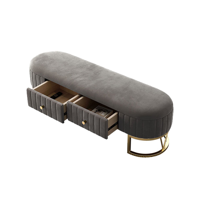Modern Cushioned Seating Bench Oval Entryway and Bedroom Bench with Drawers