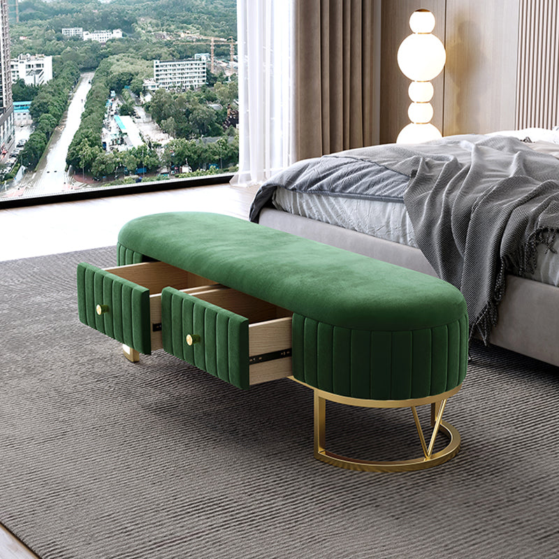 Modern Cushioned Seating Bench Oval Entryway and Bedroom Bench with Drawers