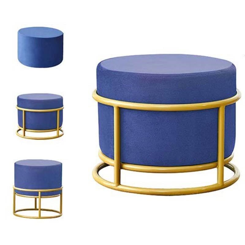 Luxury Ottoman Velvet Upholstered Solid Color Round Ottoman with Metal Legs