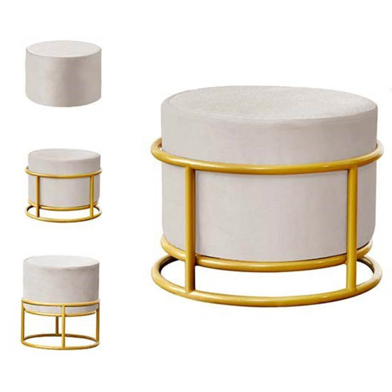 Luxury Ottoman Velvet Upholstered Solid Color Round Ottoman with Metal Legs
