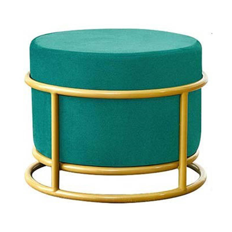 Luxury Ottoman Velvet Upholstered Solid Color Round Ottoman with Metal Legs