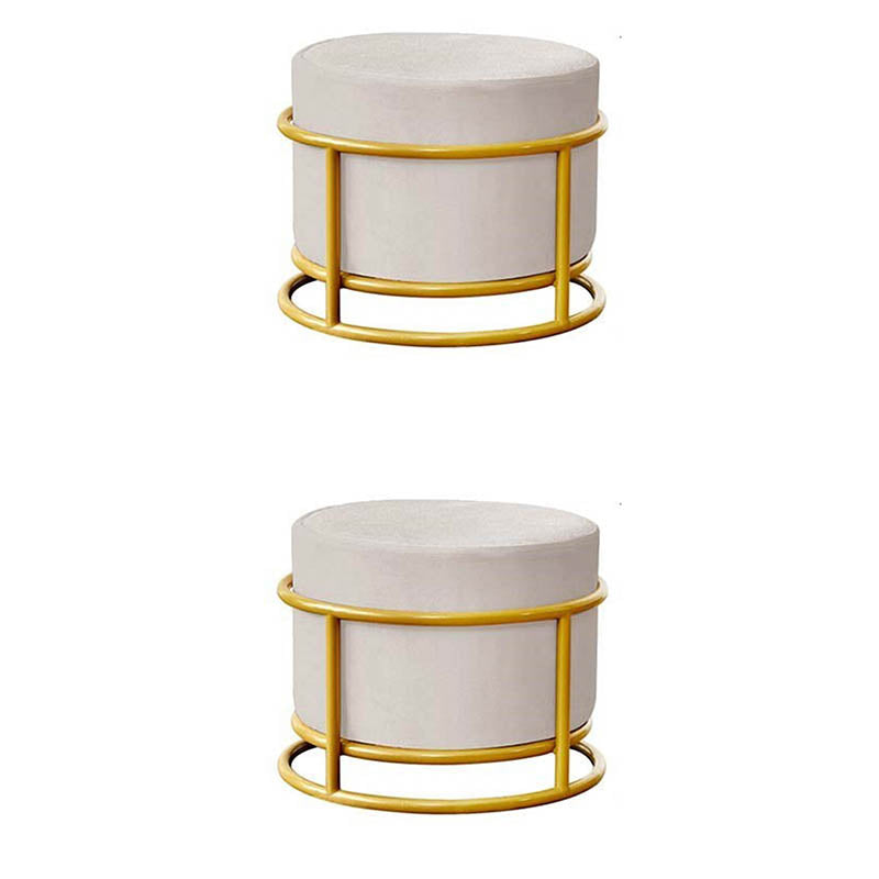 Luxury Ottoman Velvet Upholstered Solid Color Round Ottoman with Metal Legs