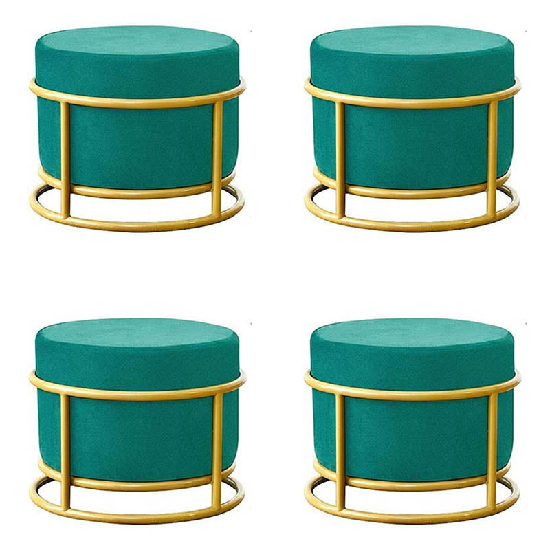 Luxury Ottoman Velvet Upholstered Solid Color Round Ottoman with Metal Legs