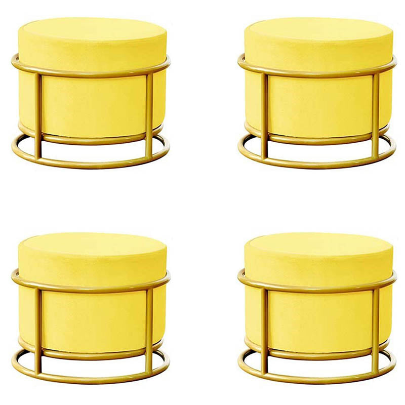 Luxury Ottoman Velvet Upholstered Solid Color Round Ottoman with Metal Legs