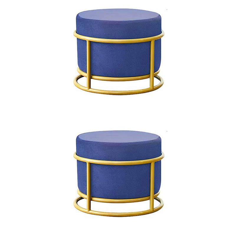 Luxury Ottoman Velvet Upholstered Solid Color Round Ottoman with Metal Legs