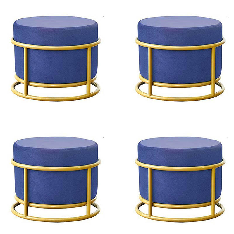 Luxury Ottoman Velvet Upholstered Solid Color Round Ottoman with Metal Legs