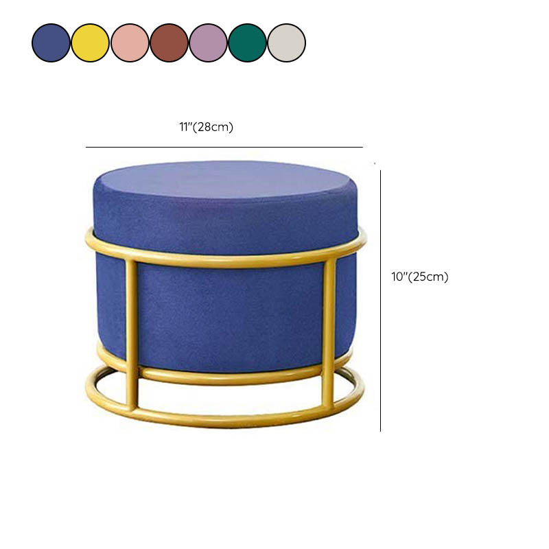 Luxury Ottoman Velvet Upholstered Solid Color Round Ottoman with Metal Legs