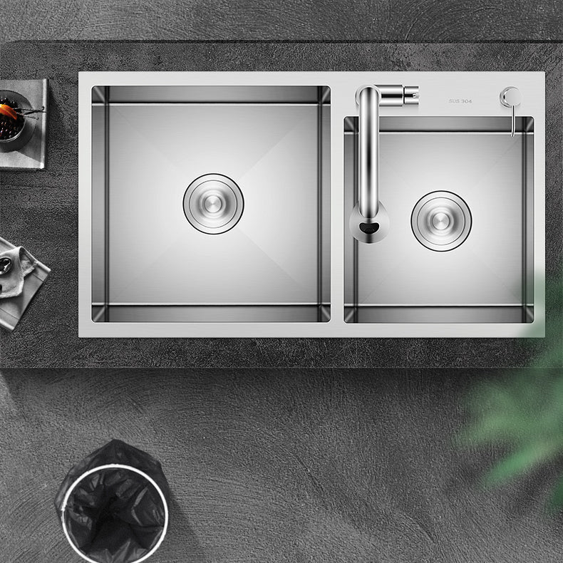Scratch Resistant Kitchen Sink Double Bowl Stainless Steel Square Top-Mount Kitchen Sink