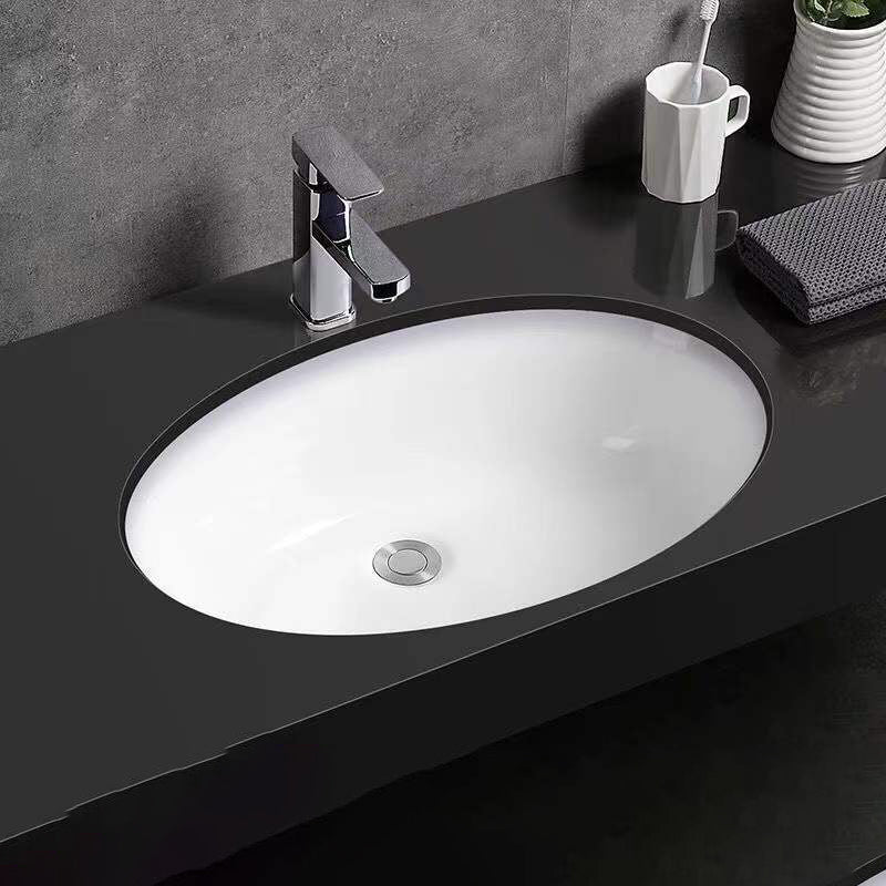 Modern Undermount Vanity Sink Oval Porcelain with Pop-Up Drain Bathroom Sink