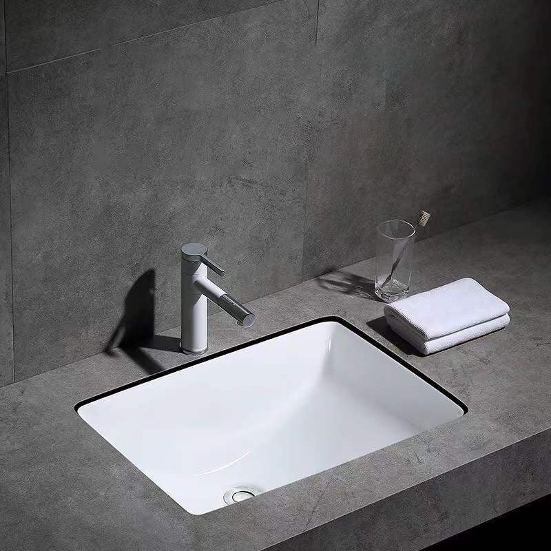 Modern Undermount Vanity Sink Oval Porcelain with Pop-Up Drain Bathroom Sink