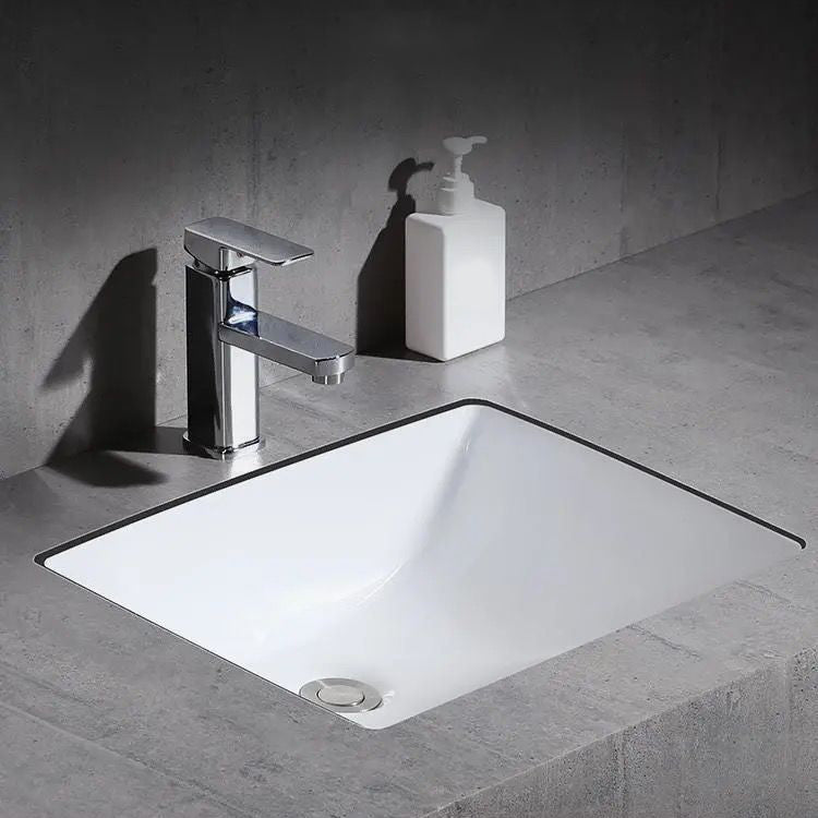 Modern Undermount Vanity Sink Oval Porcelain with Pop-Up Drain Bathroom Sink