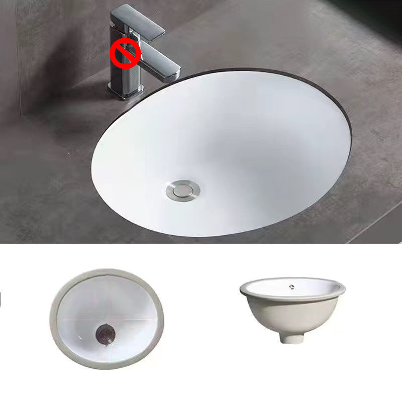 Modern Undermount Vanity Sink Oval Porcelain with Pop-Up Drain Bathroom Sink