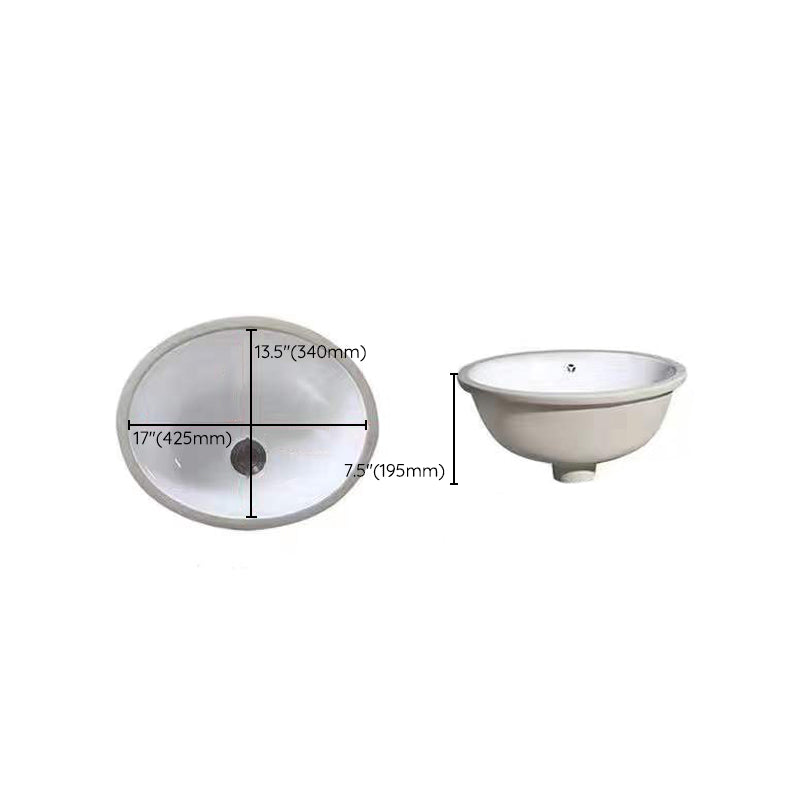 Modern Undermount Vanity Sink Oval Porcelain with Pop-Up Drain Bathroom Sink