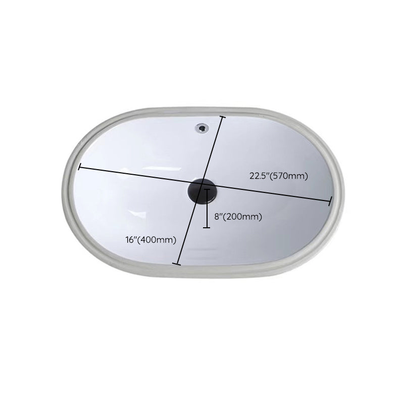 Modern Undermount Vanity Sink Oval Porcelain with Pop-Up Drain Bathroom Sink