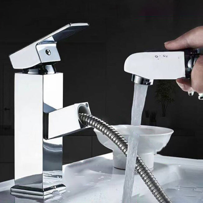 Contemporary Bathroom Faucet Brass Lever Handle Pull-out Sink Faucet