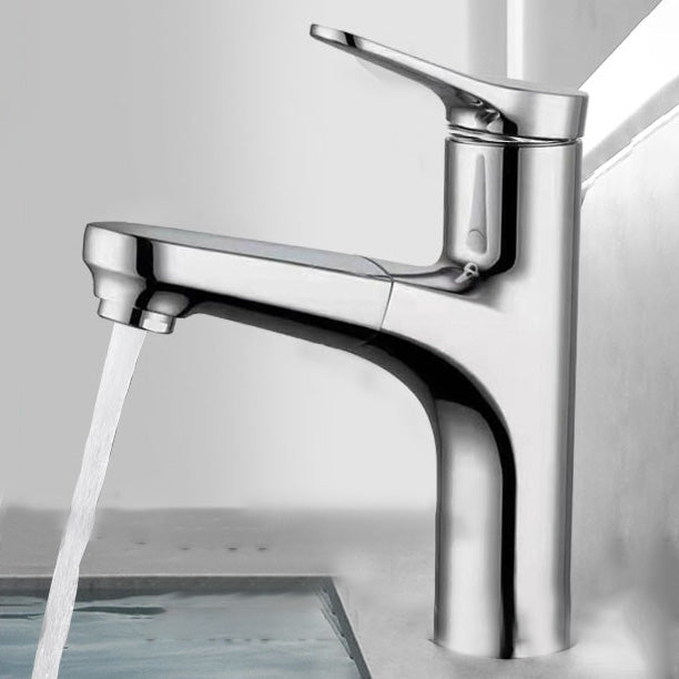 Contemporary Bathroom Faucet Brass Lever Handle Pull-out Sink Faucet