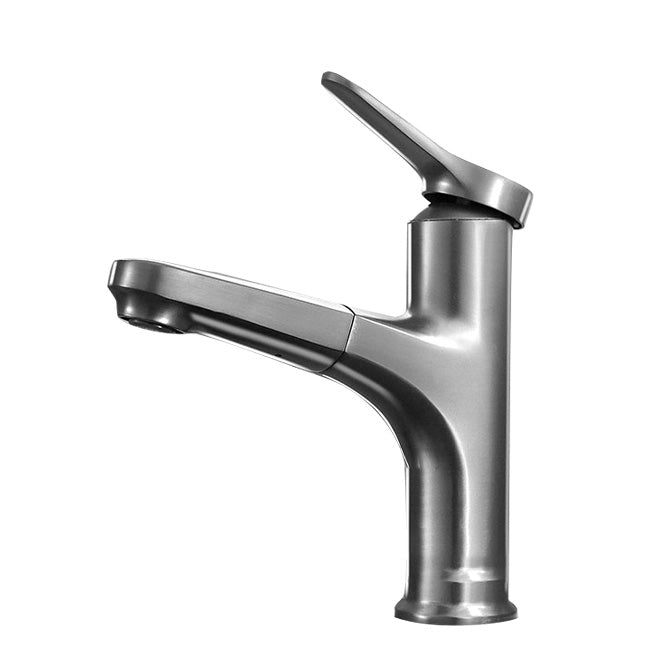 Contemporary Bathroom Faucet Brass Lever Handle Pull-out Sink Faucet