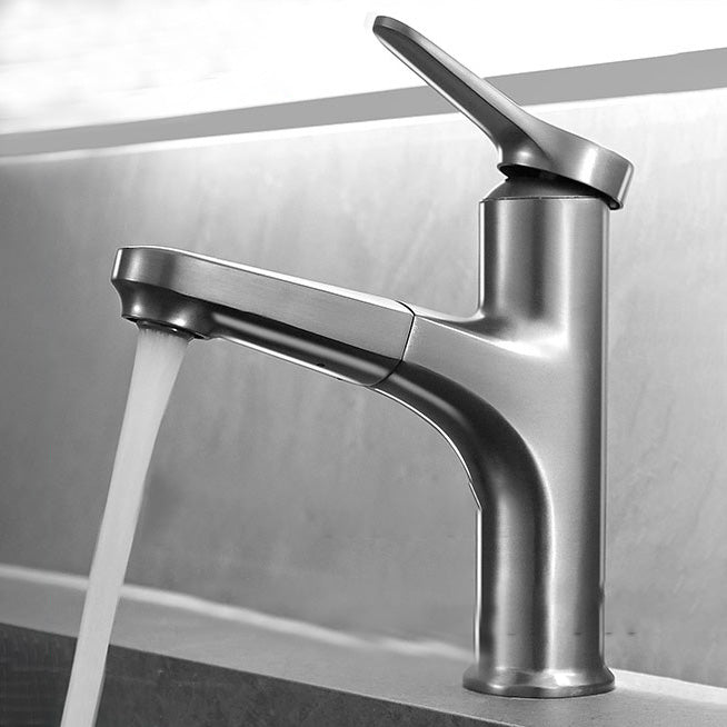 Contemporary Bathroom Faucet Brass Lever Handle Pull-out Sink Faucet