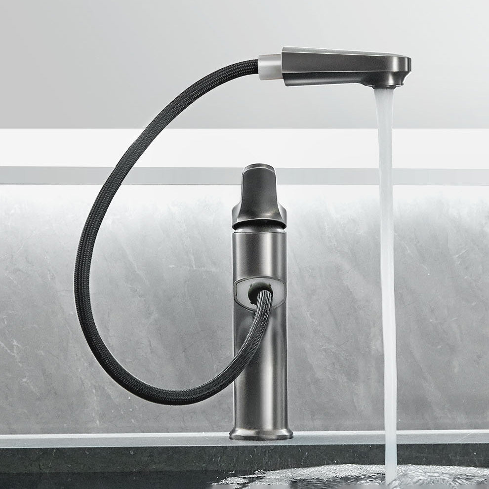 Contemporary Bathroom Faucet Brass Lever Handle Pull-out Sink Faucet
