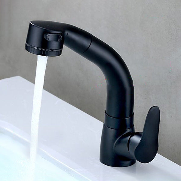 Contemporary Bathroom Faucet Brass Lever Handle Pull-out Sink Faucet