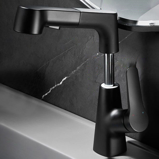 Contemporary Bathroom Faucet Brass Lever Handle Pull-out Sink Faucet