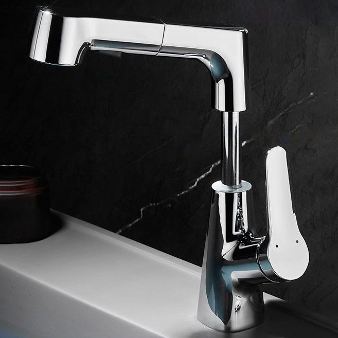 Contemporary Bathroom Faucet Brass Lever Handle Pull-out Sink Faucet