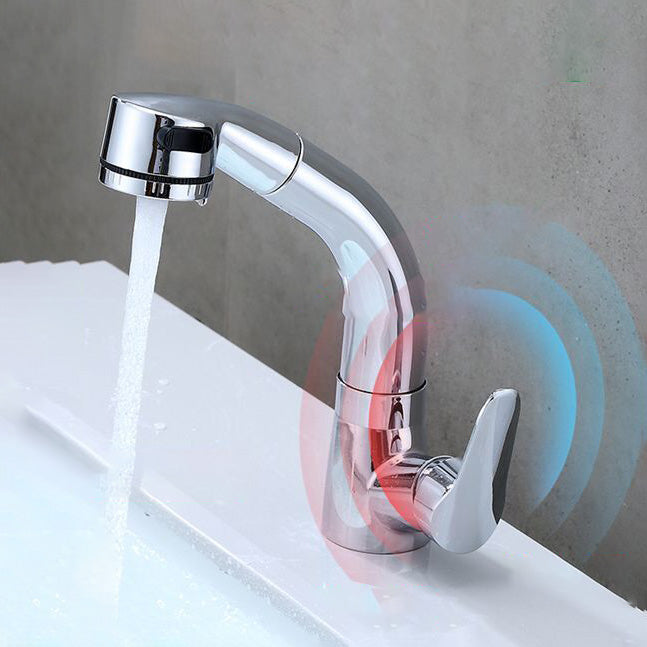 Contemporary Bathroom Faucet Brass Lever Handle Pull-out Sink Faucet