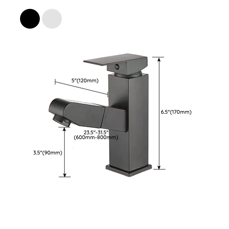 Contemporary Bathroom Faucet Brass Lever Handle Pull-out Sink Faucet