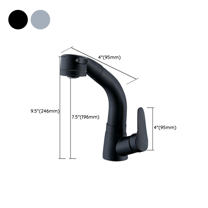 Contemporary Bathroom Faucet Brass Lever Handle Pull-out Sink Faucet