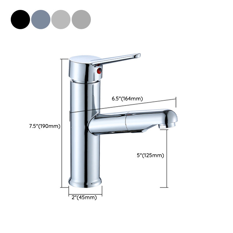 Contemporary Bathroom Faucet Brass Lever Handle Pull-out Sink Faucet