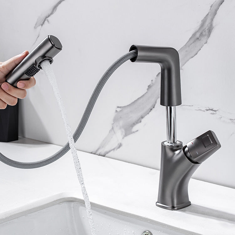 Modern Sink Faucet Lifting Rotary Handle Brass Bathroom Faucet