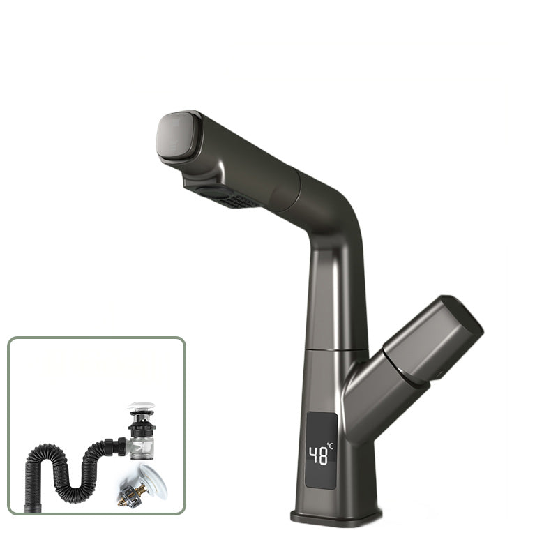 Washroom Sink Faucet Rotary Handle Pull-out Single Hole Sink Faucet