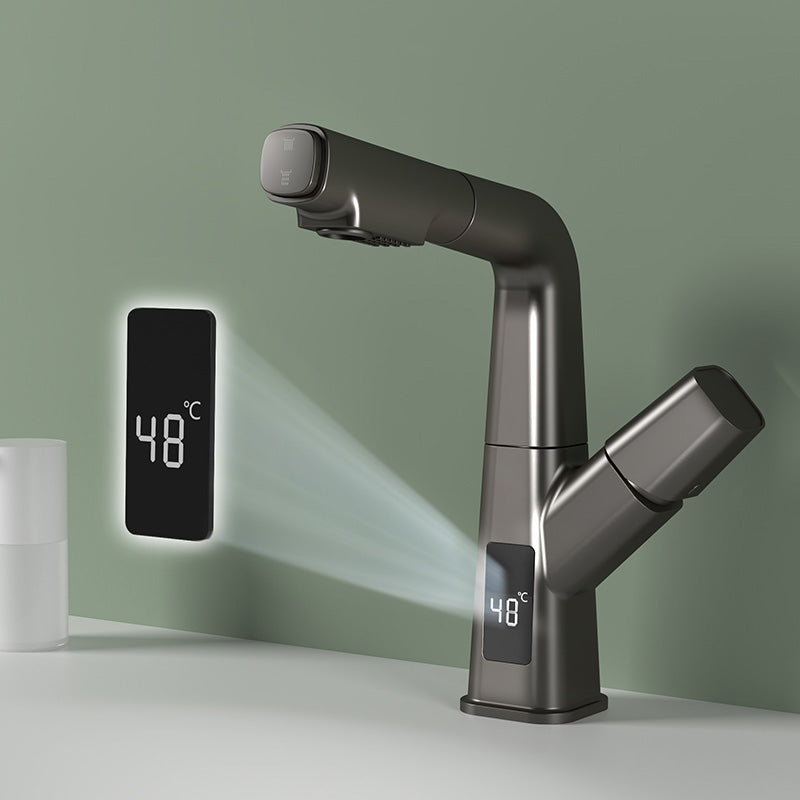 Washroom Sink Faucet Rotary Handle Pull-out Single Hole Sink Faucet