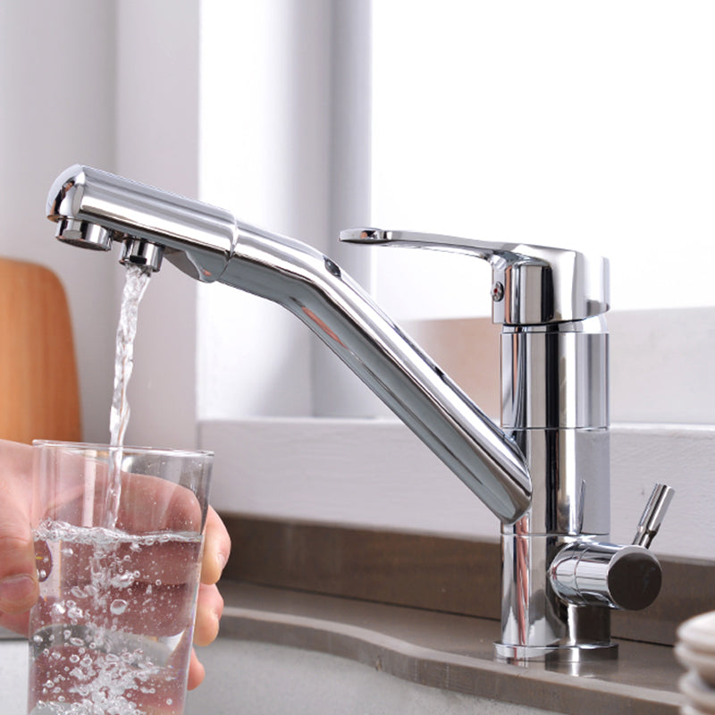 Contemporary Single Handle Kitchen Faucet Rotatable 1-Hold Bar Faucet